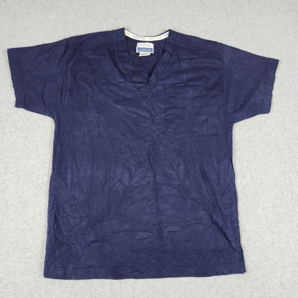 Scrub Stuff Scrub Top Men Medium Navy Blue Medical V-Neck Cotton Pocket Workwear
